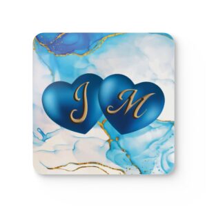 Coaster Set - Love Initials and Hearts - 4-Piece Metallic & Marble Design #250102