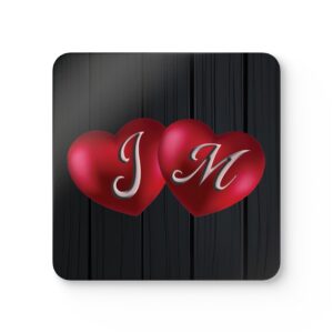 Coaster Set - Love Initials and Hearts - 4-Piece Metallic & Wood Design #250101
