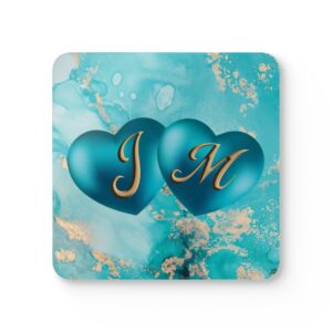 Coaster Set - Love Initials and Hearts - 4-Piece Metallic & Marble Design #250105