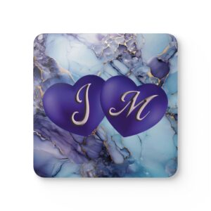 Coaster Set - Love Initials and Hearts - 4-Piece Metallic & Marble Design #250106
