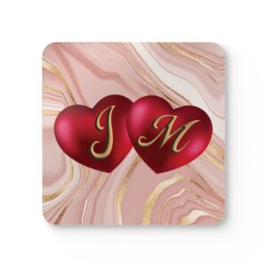 Coaster Set - Love Initials and Hearts - 4-Piece Metallic & Marble Design #250104