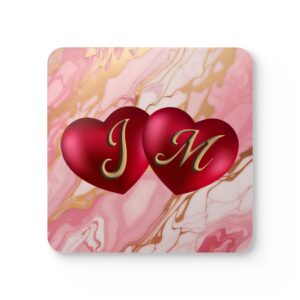 Coaster Set - Love Initials and Hearts - 4-Piece Metallic & Marble Design #250107