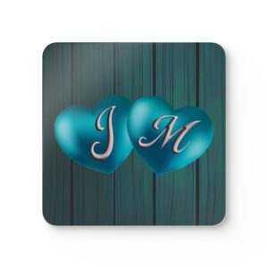 Coaster Set - Love Initials and Hearts - 4-Piece Metallic & Wood Design #250100