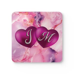 Coaster Set - Love Initials and Hearts - 4-Piece Metallic & Marble Design #250108