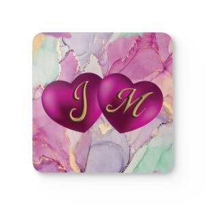Coaster Set - Love Initials and Hearts - 4-Piece Metallic & Marble Design #250103
